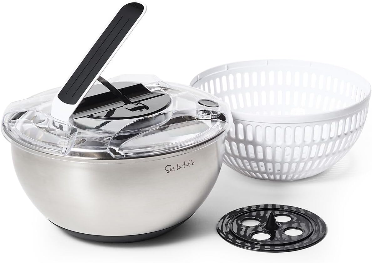 Sur La Table Stainless Steel Salad Spinner, Silver