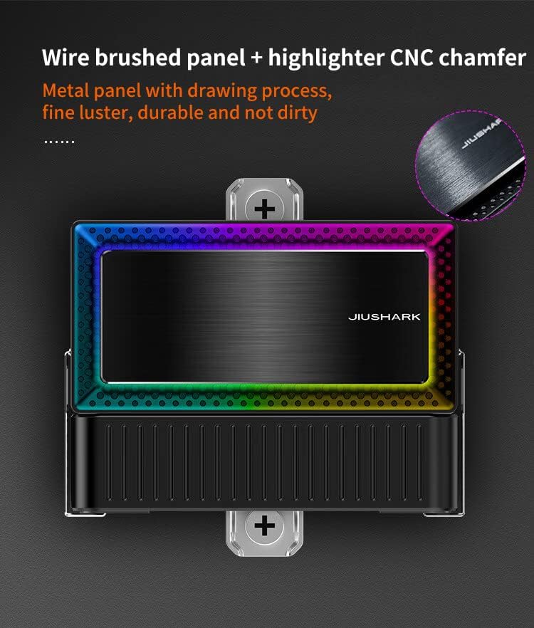 Top view of the JIUSHARK JF100RS CPU Air Cooler, showing the brushed panel with ARGB lighting.