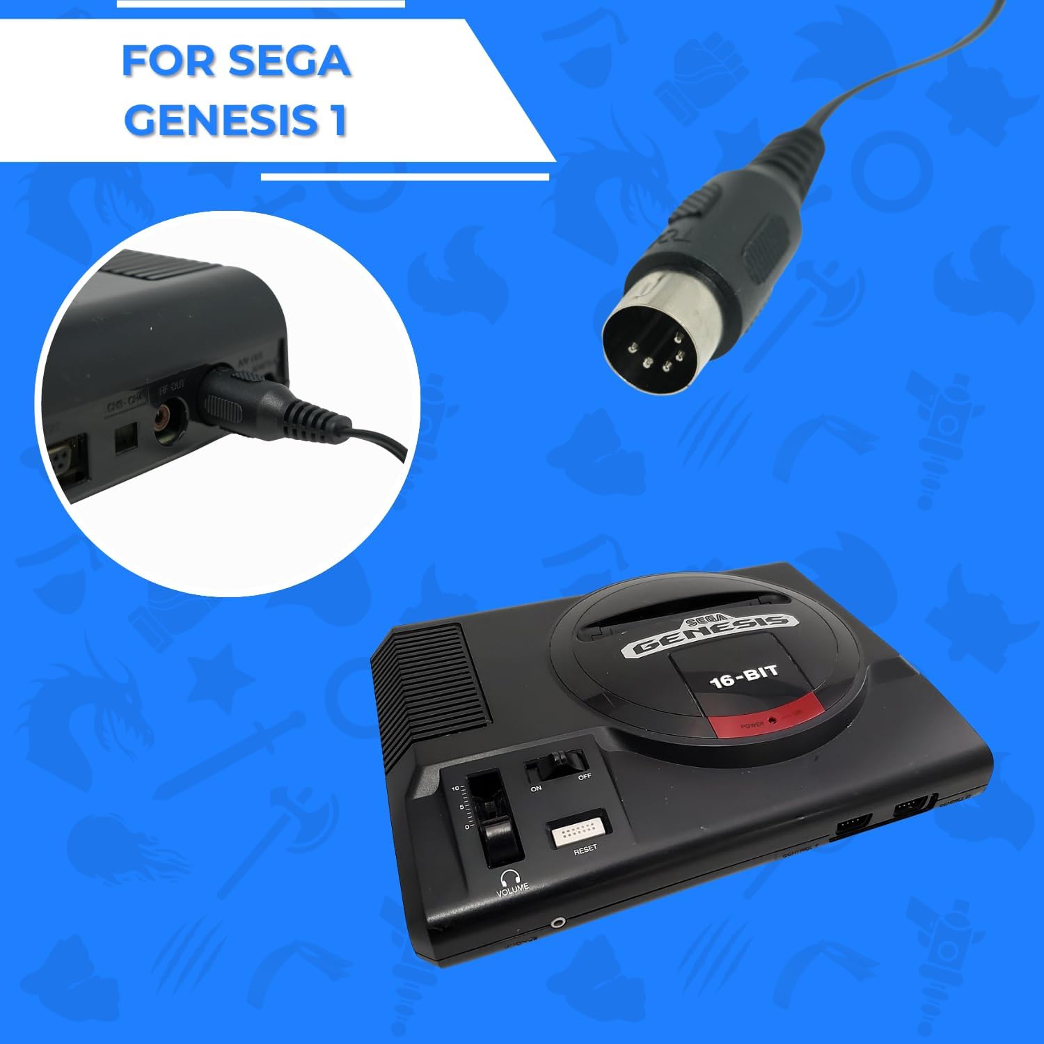 Old Skool Sega Genesis 1 標準AVケーブル RCA接続コード - 6フィート