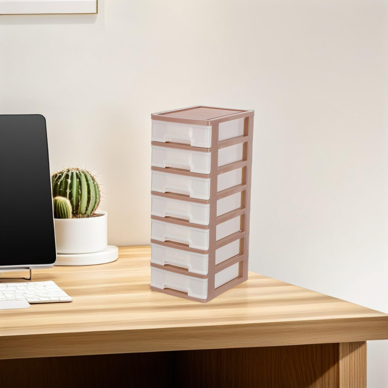 Organizador de Escritorio de Plástico 7 Cajones Marrón | Diseño Multicapa de Almacenamiento, Estructura Resistente, Uso Versátil, Adecuado para Apartamentos Pequeños y Dormitorios