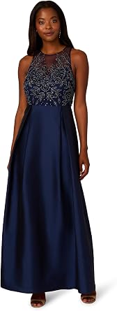 Adrianna Papell Bead Combo Taffeta Long Dress