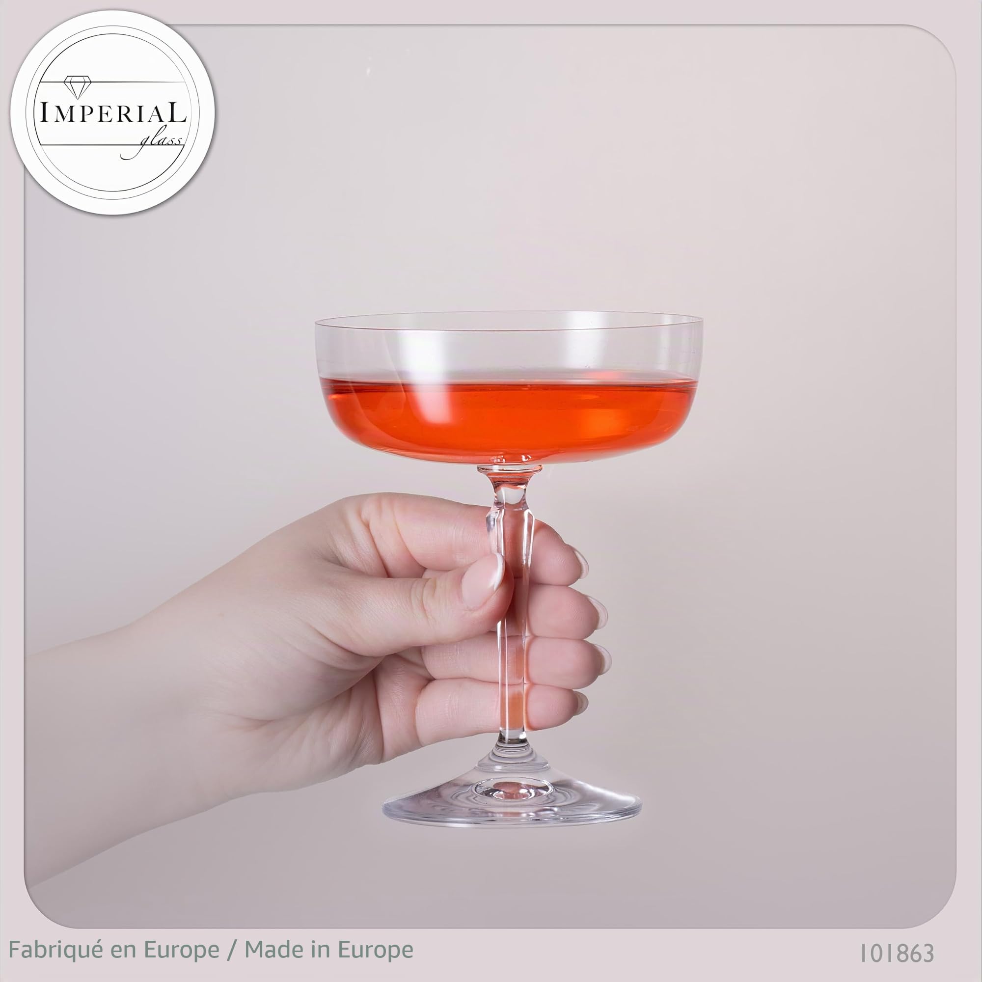 Rio Lot de 6 coupes à champagne carrées en verre Crystalline Passe au lave-vaisselle 260 ml