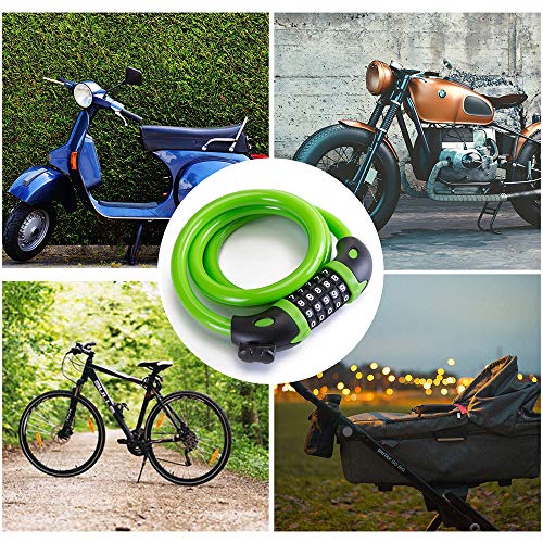 Bike Lock Bicycle Lock Chain ，5-Digit Combination Lock Core Steel Wire Bike Lock Security&Portable Bicycle Locks,1.1M X 1/2 Inch (Green) #TOP6