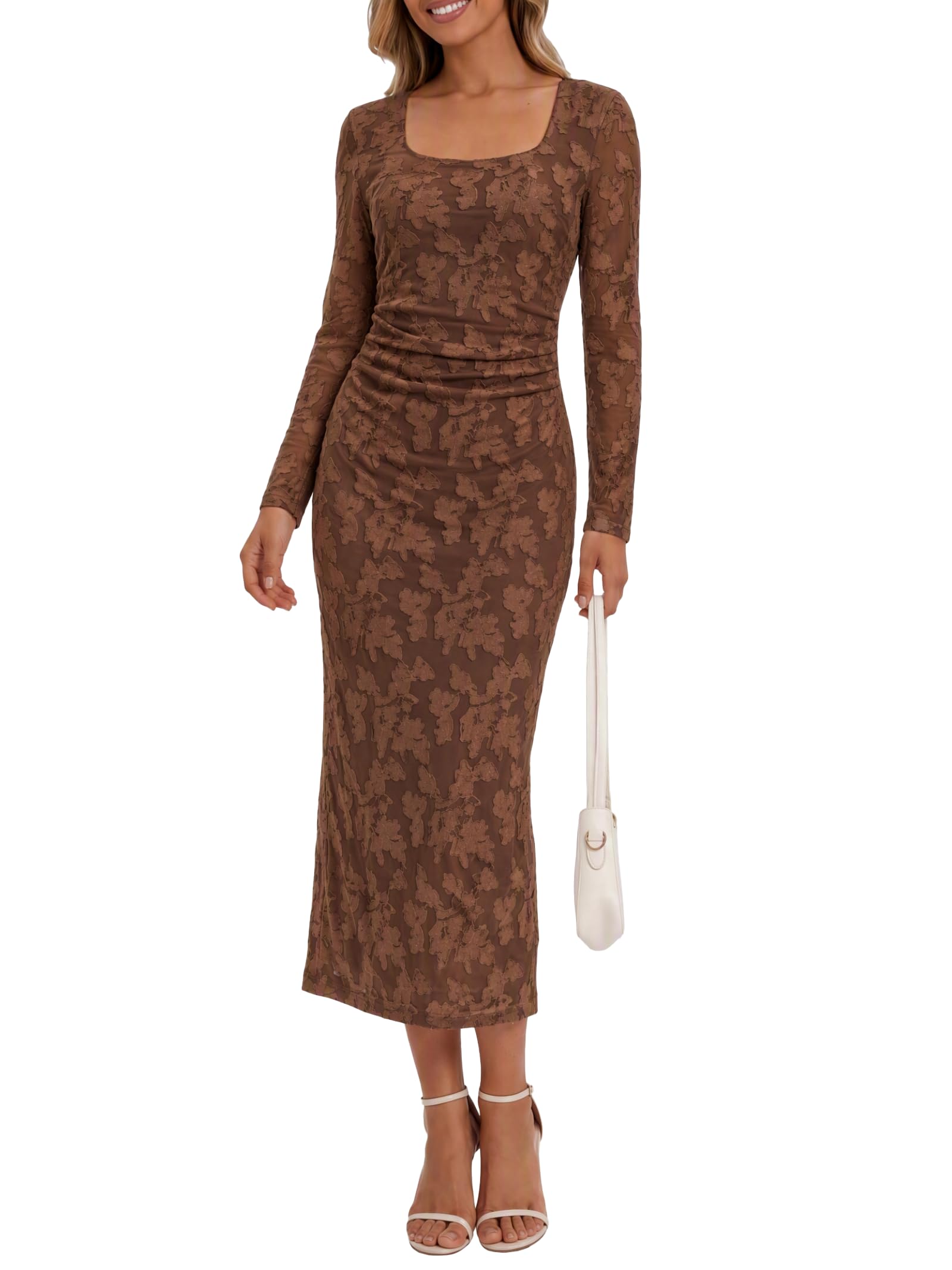 Valiamcep Damen Midikleid mit quadratischem Ausschnitt, Netzstoff