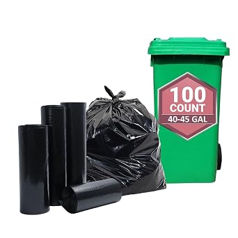 40-45 Gallon Trash Bags Heavy Duty 1.5 Mil - 40" x 46" 100 Count Large Black Garbage Bags 40+ Gallon Strong Plastic Trash Can Liners for Home, Kitchen, Commercial, Lawn, and Leaf