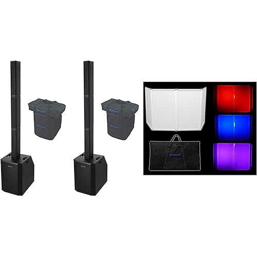 Rockville Titan Array System V2 Bundle: (2) 3200W Peak/800W RMS Wireless Column Array Speakers w/Dual 10 in Subs, RFAAW 112 x 48 in Aluminum DJ Event Facade Booth w/Bag & White Scrims, 3-items