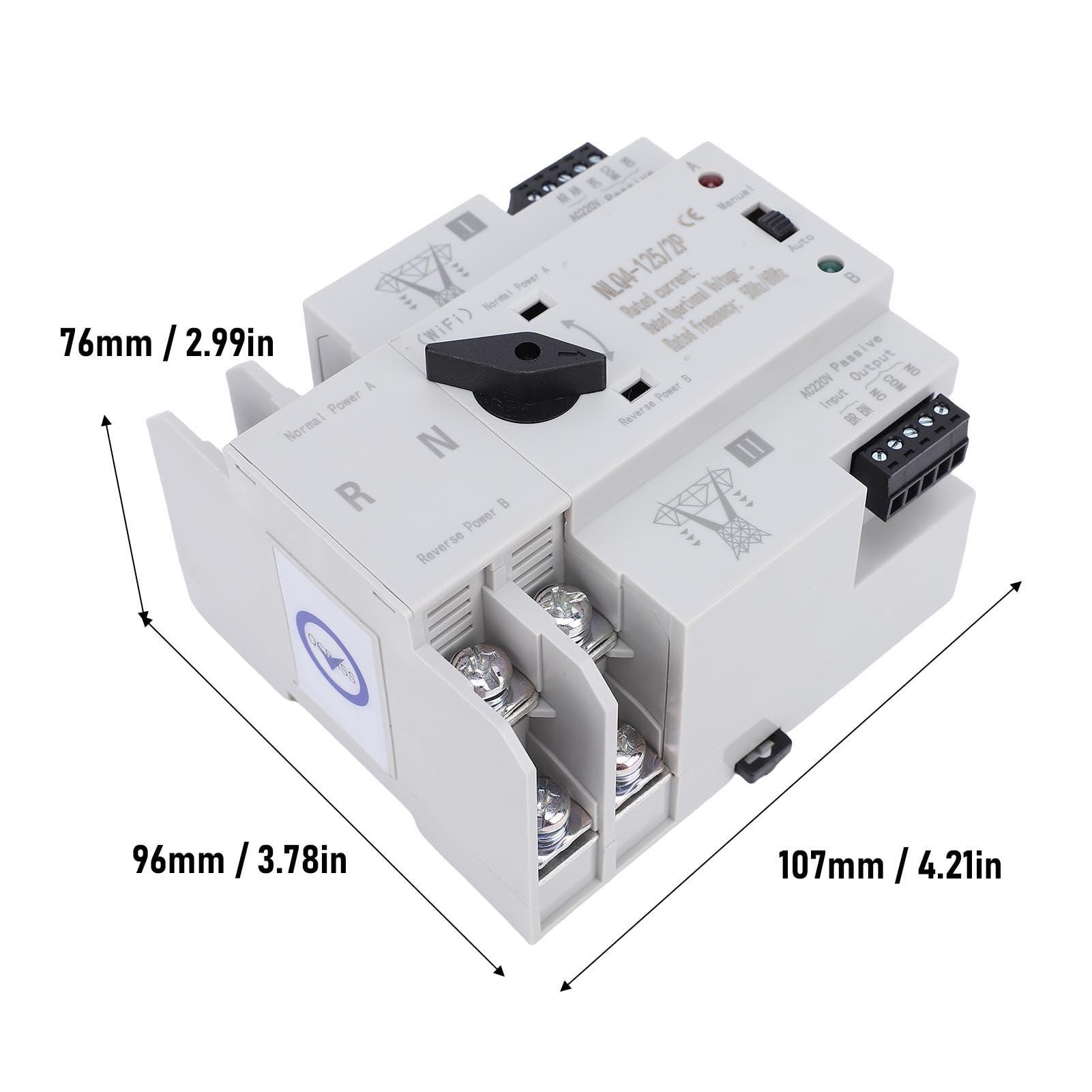 Eujgoov 63a Ewelink Wi -Fi Dual Power Automatyczne Przełącznik Przełączania 2P Przełącznik Milisekund Non Stop ATS Obsługuje Mobilne Wi -Fi Zastosowanie Cyklu Przełączania