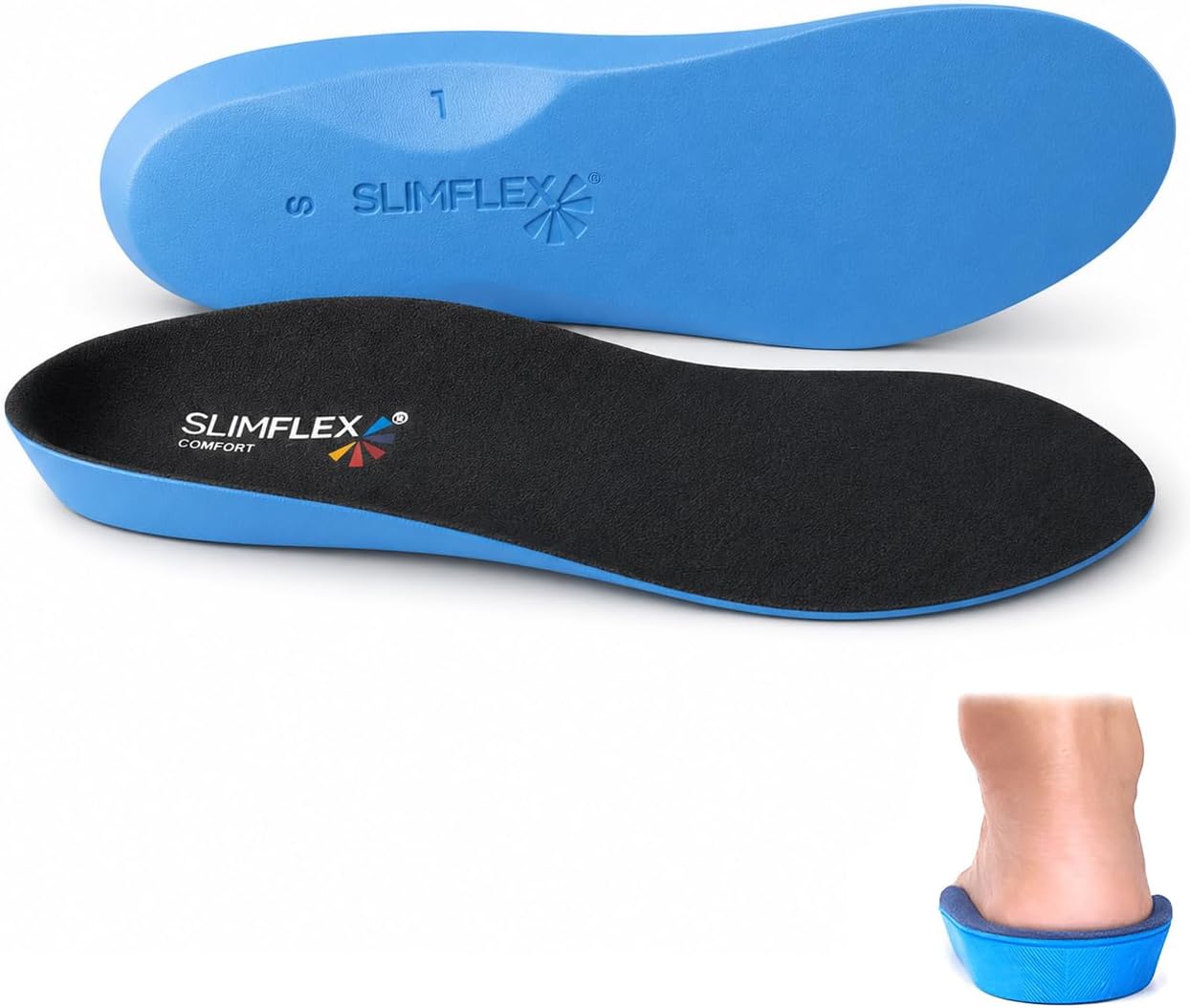– Slimflex Comfort Full Length Medium Density, Lateral Control, Medial Arch Support, Deep Heel Cup,Blue, 7-8.5 UK / 41-42 EU