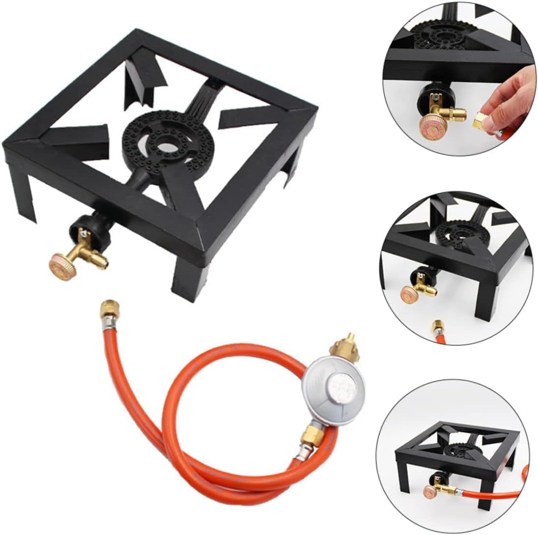 VICASKY Single Burner Propane Camping Stove Regulator and Hose Heavy-Duty Cast Iron Gas Cooker for Outdoor Cooking Portable Gas Grill for Camping and Backpacking