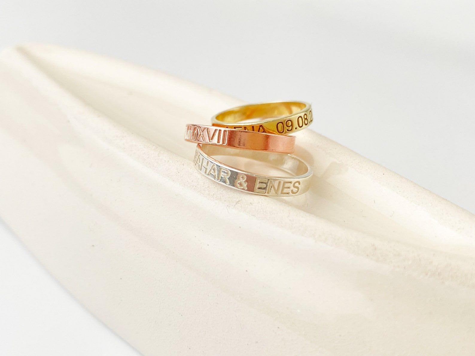 Personalisiert Sterlingsilber Namensring stapelbar Mütter Schmuck