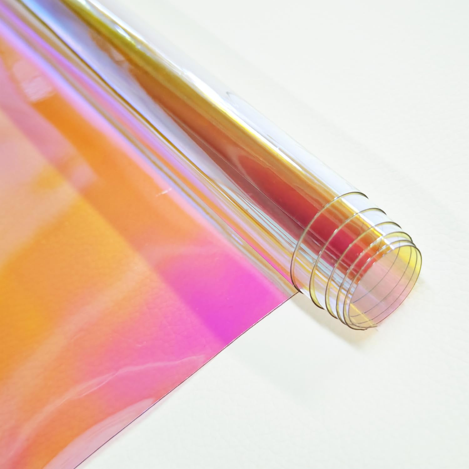 KELUBATU Red Holographic Clear Vinyl (30x135cm) - 0.3mm Transparent Iridescent Holographic Laser PVC Fabric for Sewing Bags, Keychains, Fashion Crafts