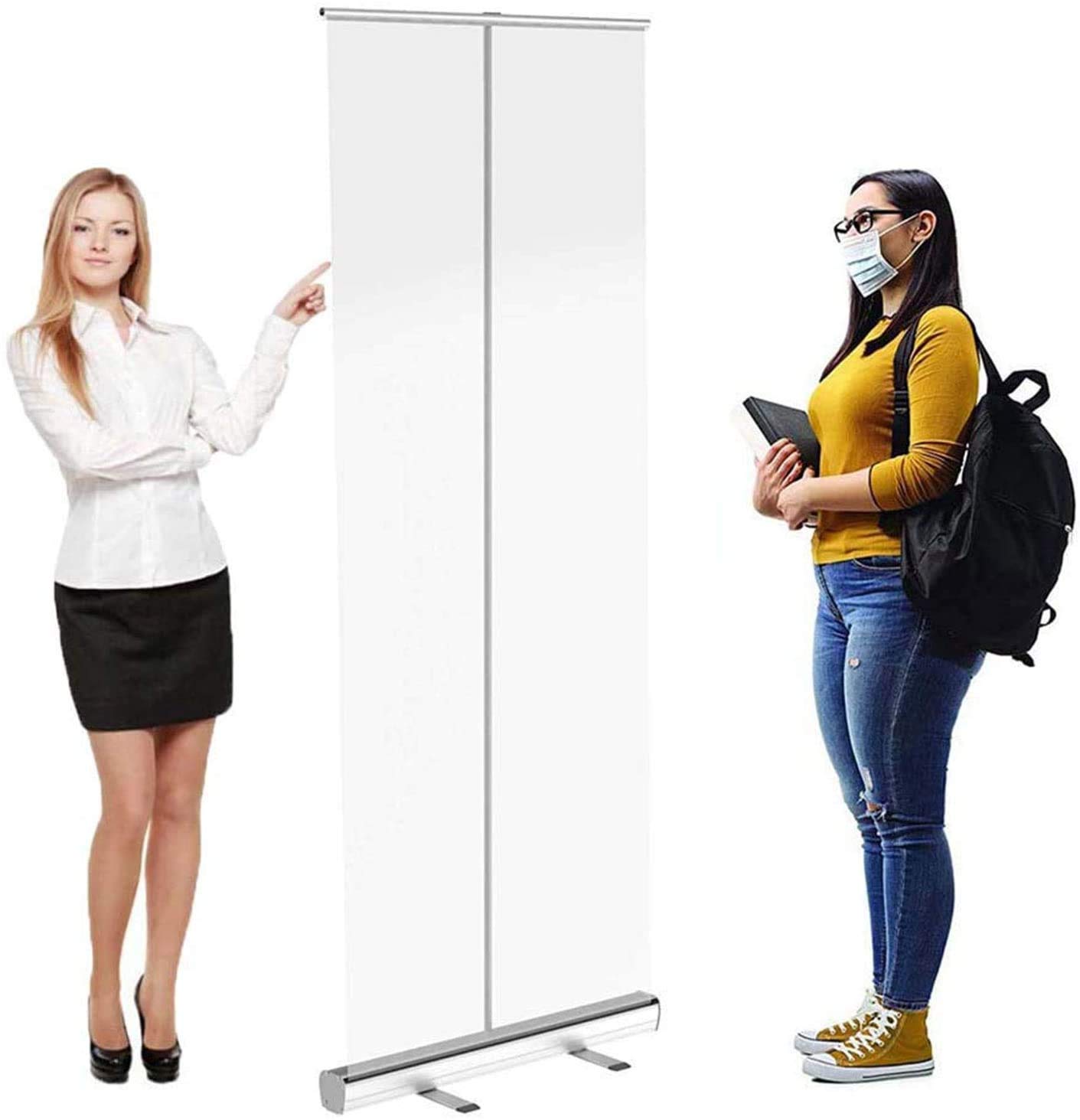 Floor Standing Sneeze Guard, Roll Up Sneeze Guard Banner with Transparent Screen, Portable Size 31.5