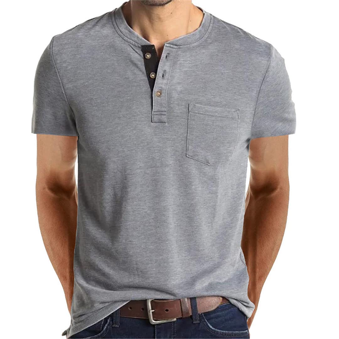 Vogrtcc Maglietta a maniche corte da uomo con scollo a O Henley Pullover con bottoni e tasche, Come da immagine1, S