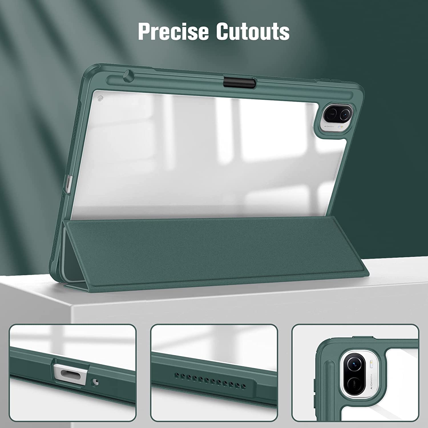MOCA Case for Xiaomi Pad 5 / Pad 5 11 Pro with Pen Holder,Transparent Hard Shell Back Cover Protective Slim Case for Xiaomi Mi Pad 5 /Pad 5 Pro 11” (Midnight-Green, Xiaomi Pad 5 11 Inch) — Amazon image 5