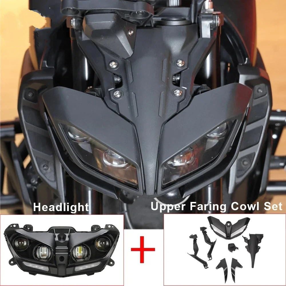 Światło Do Jazdy Pasuje Do Yamaha MT09 2017-2020 Osłona Na Światła LED Motocykl Przednia Osłona Głowy Górny Nos Owiewka Osłona Uchwytu Reflektor Dirt Bike Reflektor(Set Black)