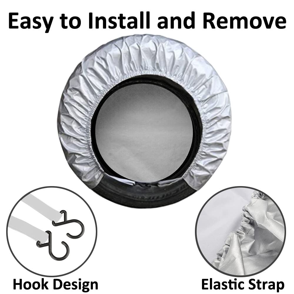 ETOPARS 4 Pièces Housses de Pneus 27-29 Pouces Imperméable Couvre Pneus de Voiture Universel Housses De Roue De Secours Couverture Protecteur Anti Poussière Argent