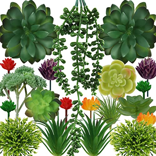PietyPet Succulents Plants Artificial, 20pcs Colorful Fake Succulents, Mini Artificial Succulents for DIY Home Terrarium Floral Wall Office Decoration (Unpotted)