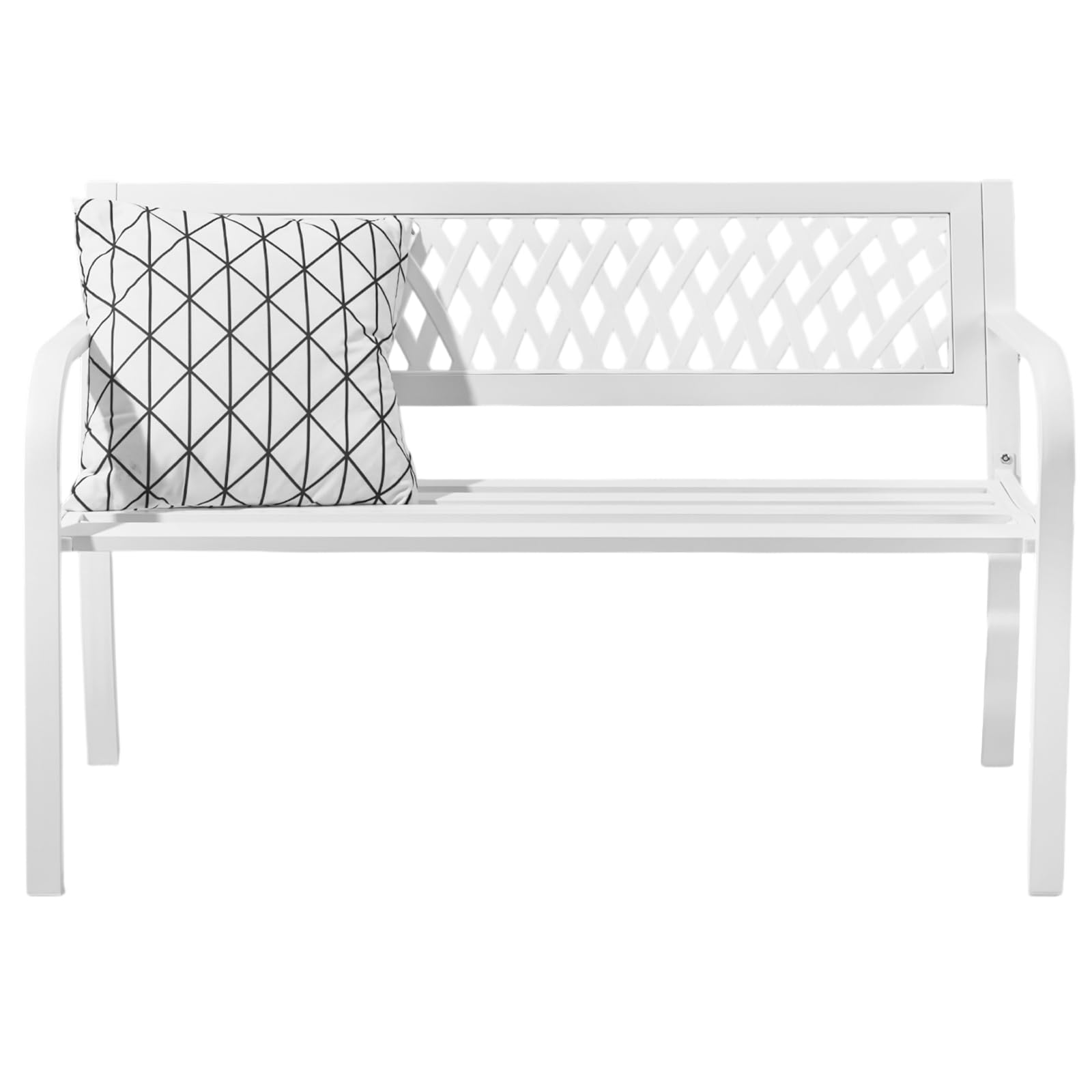 Bonnlo Banco de Jarín con Respaldo, Banco Metálico de 2 Plazas, 118x50x75 cm, Resistente y Duradero, para Jardín, Patio, Terraza, Parque y Exterior, Blanco