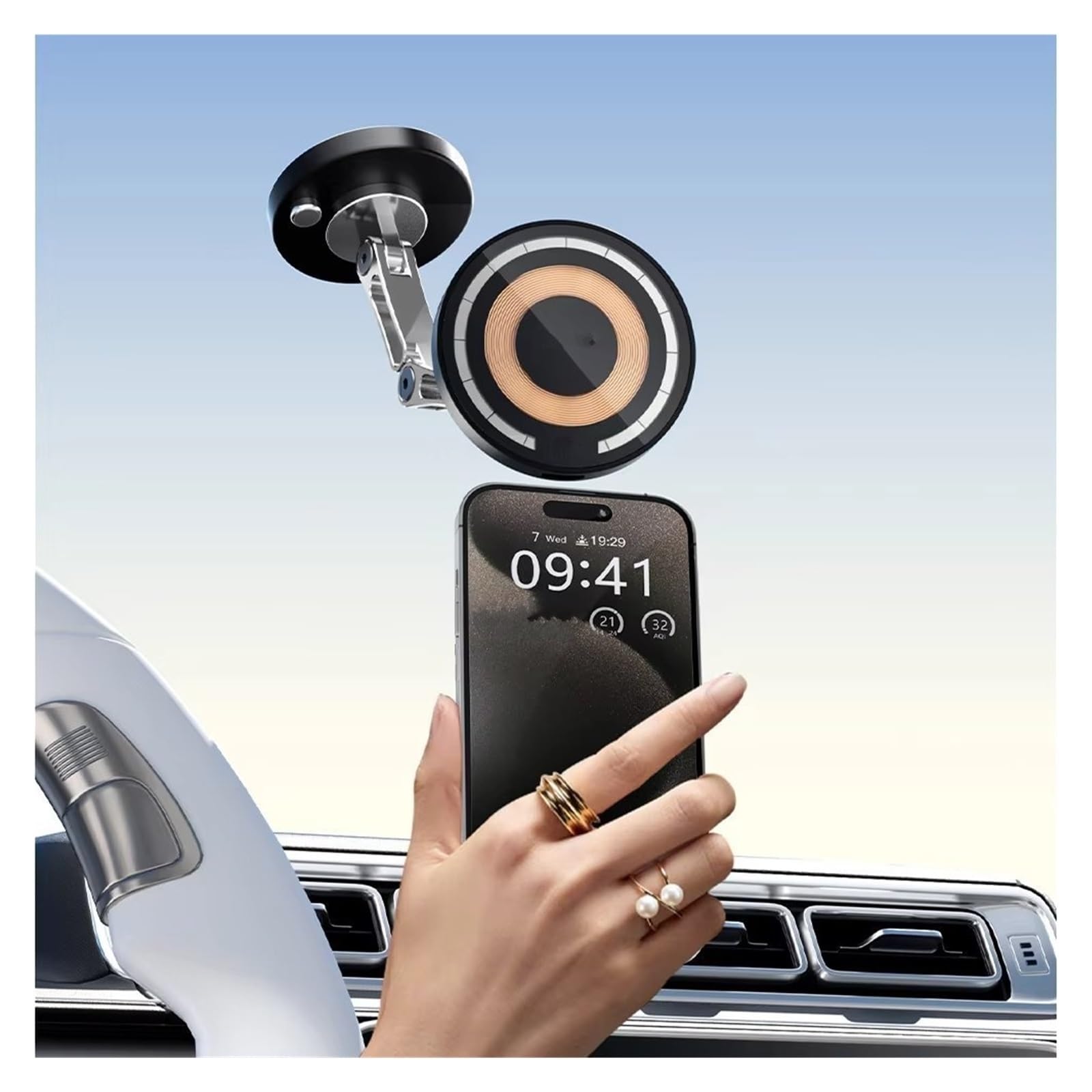 pour Iphone pour 15pro pour Max Support Téléphone Universel Essager 15w Voiture Magnétique sans Fil Chargeur Réglable Support Telephone Voiture(Ordinary Style)