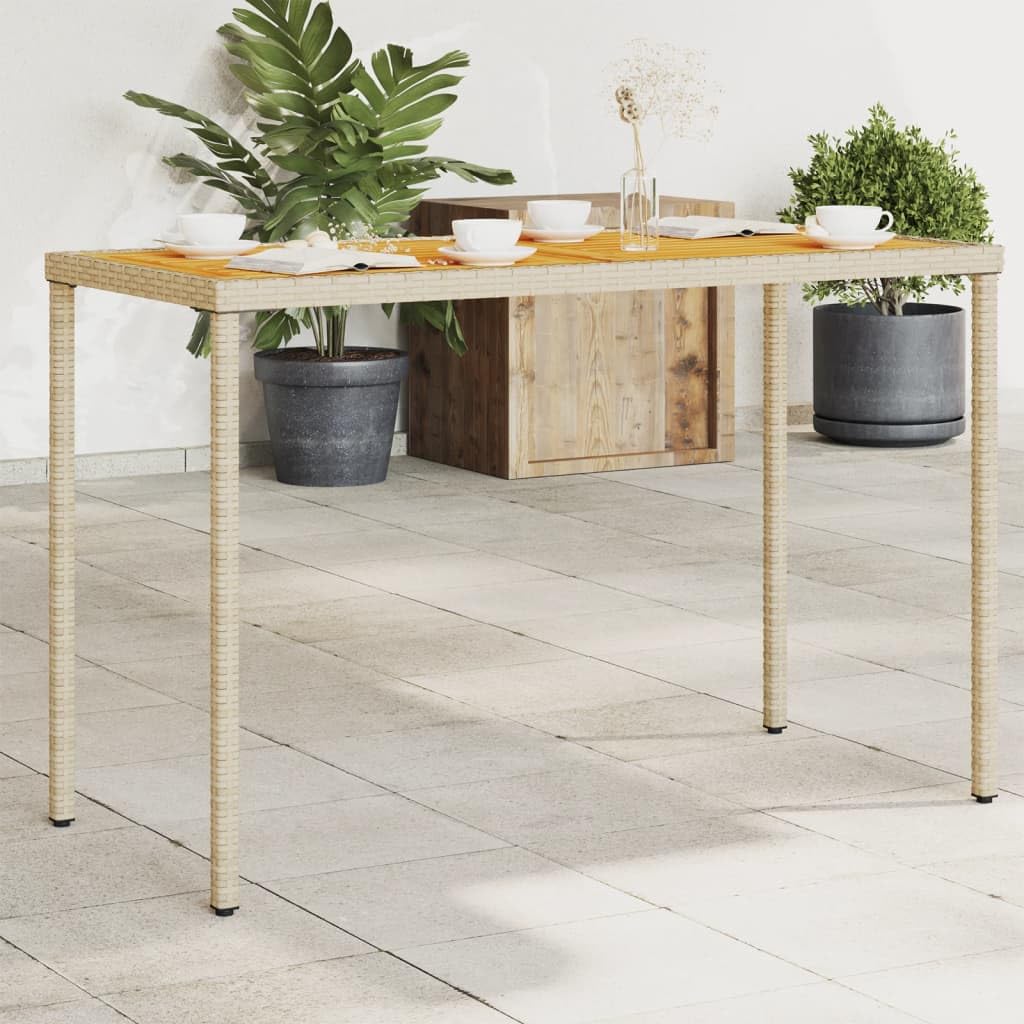 Fengshui Stół ogrodowy z blatem z drewna akacjowego, 115 x 54 x 74 cm, polirattanowy