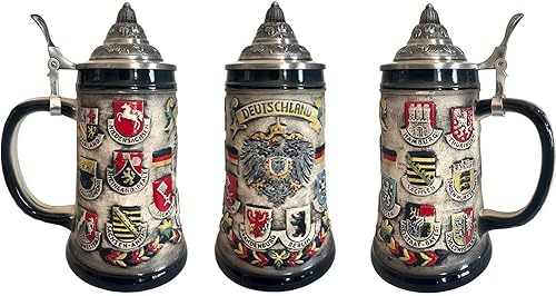 Miniatura 4 de Taza de cerveza con diseño de castillo de águila alemana con tapa Petwer, regalos de cumpleaños de 0.6 litros (beige)