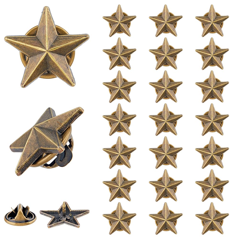 SUPERFINDINGS 24 Pz Spilla In Lega Di Stelle Del Memorial Day Di Luglio - Spilla Da Bavero In Bronzo Antico - Distintivi Con Stella A 5 Punti Per Premi Militari