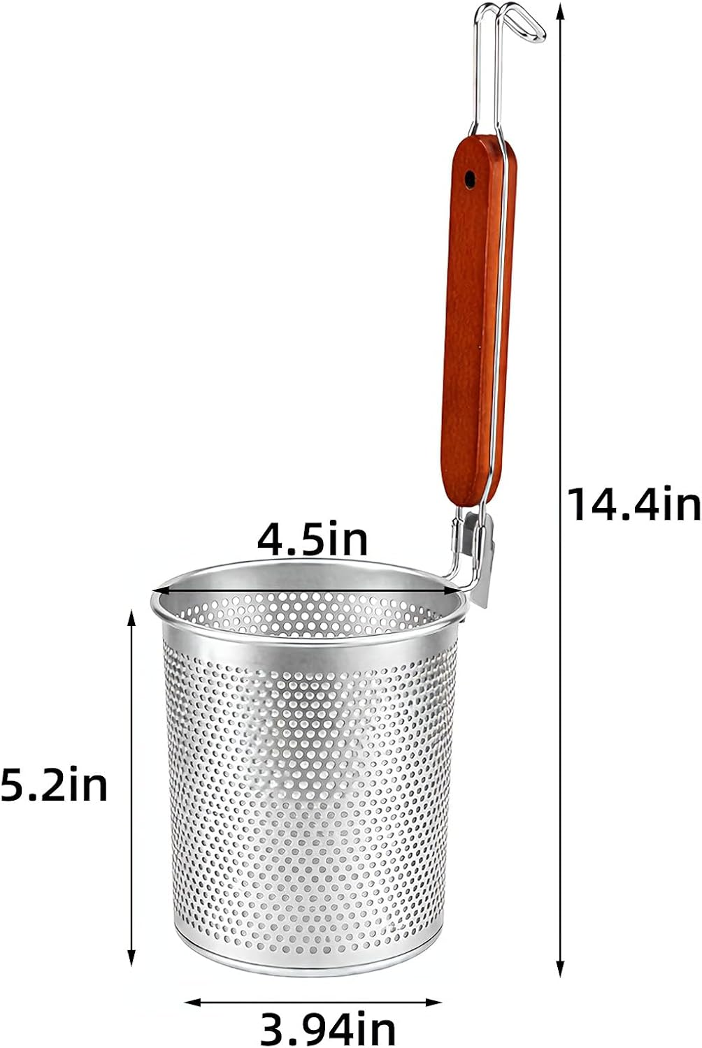 Lawei 3 Pack Pasta Basket Strainer, Stainless Steel Mesh Noodle Strainer with Wooden Handle for Cooking, Boiling, Kitchen Fine Sieve Ramen Spaghetti Basket for Noodles Dumpling Vegetable image 2