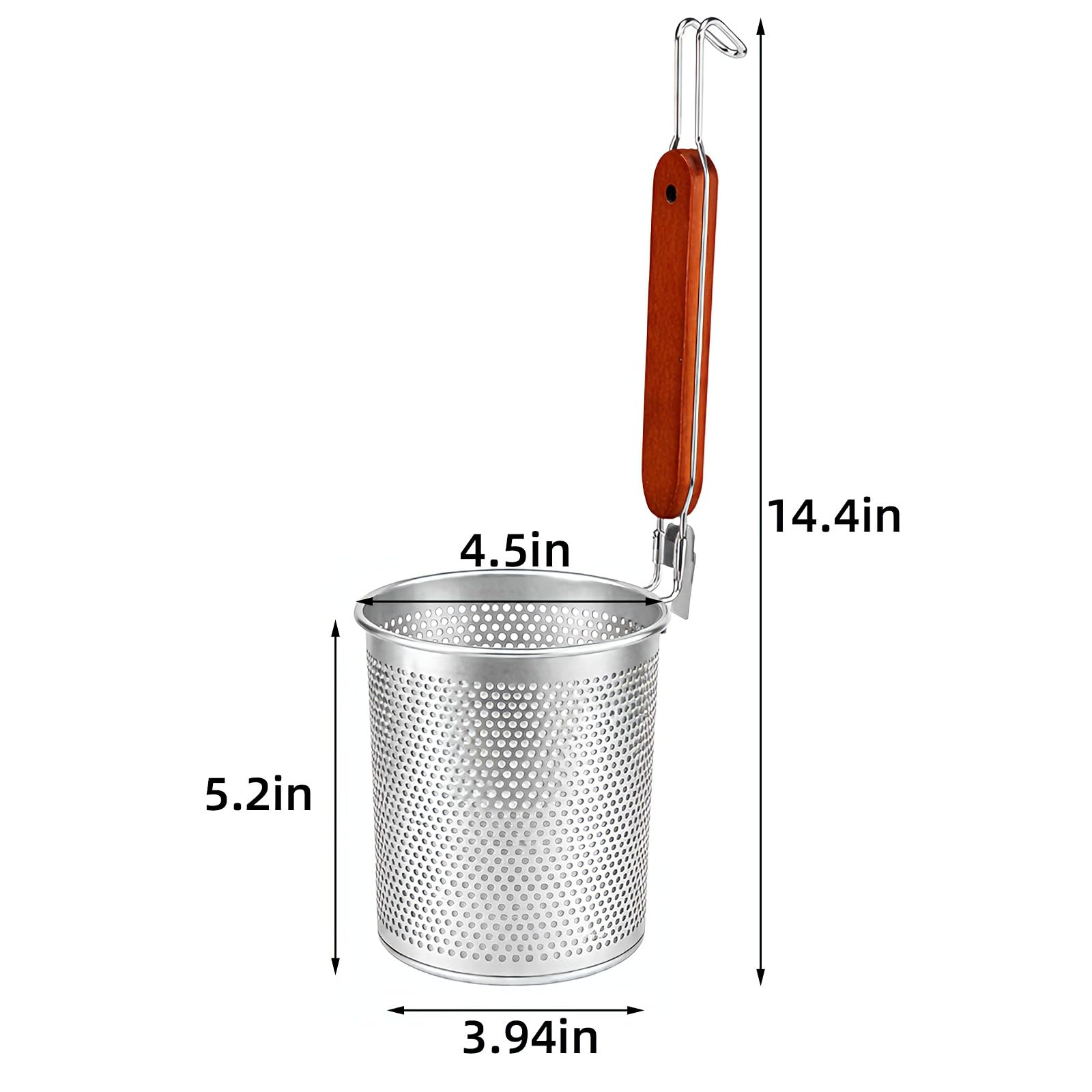 Lawei - Set di 3 cestini per pasta a rete, con manico in legno, in acciaio INOX a rete, per pasta, tagliatelle, gnocchi