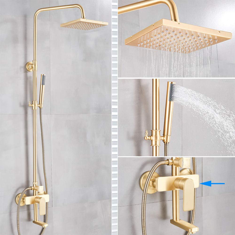 Yniyujkl Brushed Gold C Brushed Gold Shower Faucet Rainfall Shower Faucet Bathtub Mixer Tap With Hand Shower Bath Shower Water Mixer Tap Shower Sets-,