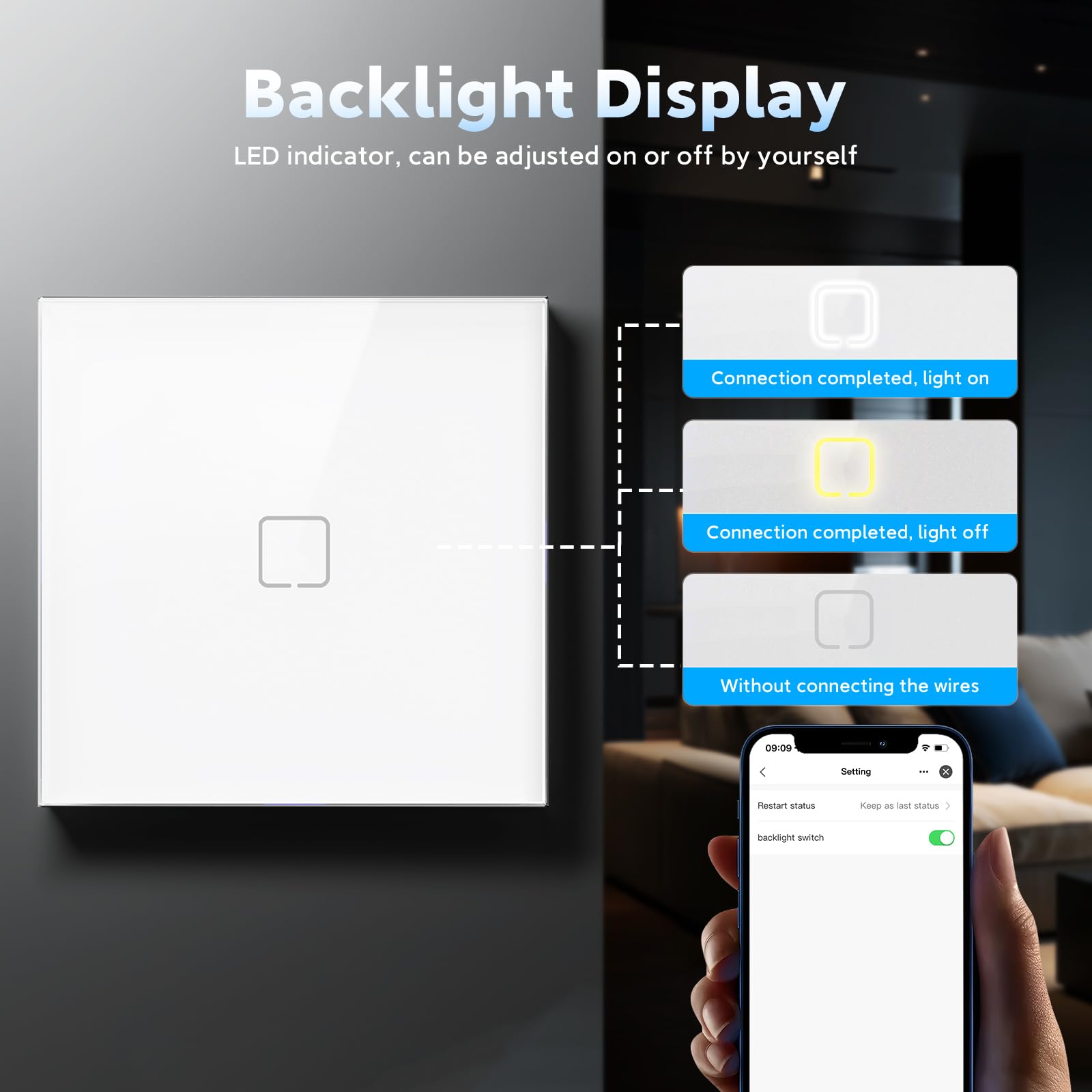 Interruptor Inteligente WiFi Empotrado,Smart Interruptor Táctil Pared,1 Gang 1 Vía 86 * 86 mm,Compatible con Alexa y Google Home (Aplicación Tuya/Smart Life),Blanco