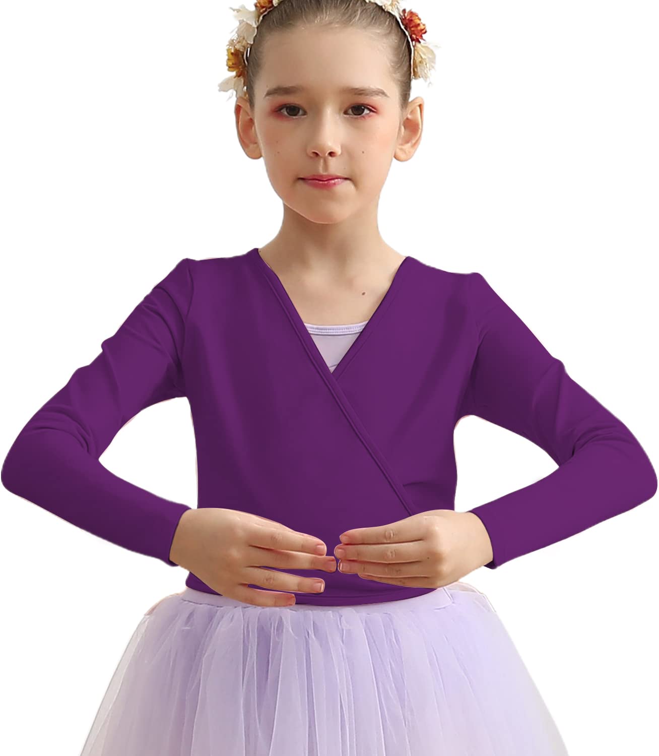 MOLLDANBallet Wrap Top for Girls Long Sleeve Dance Cardigan for Toddlers,Waist Self Tie