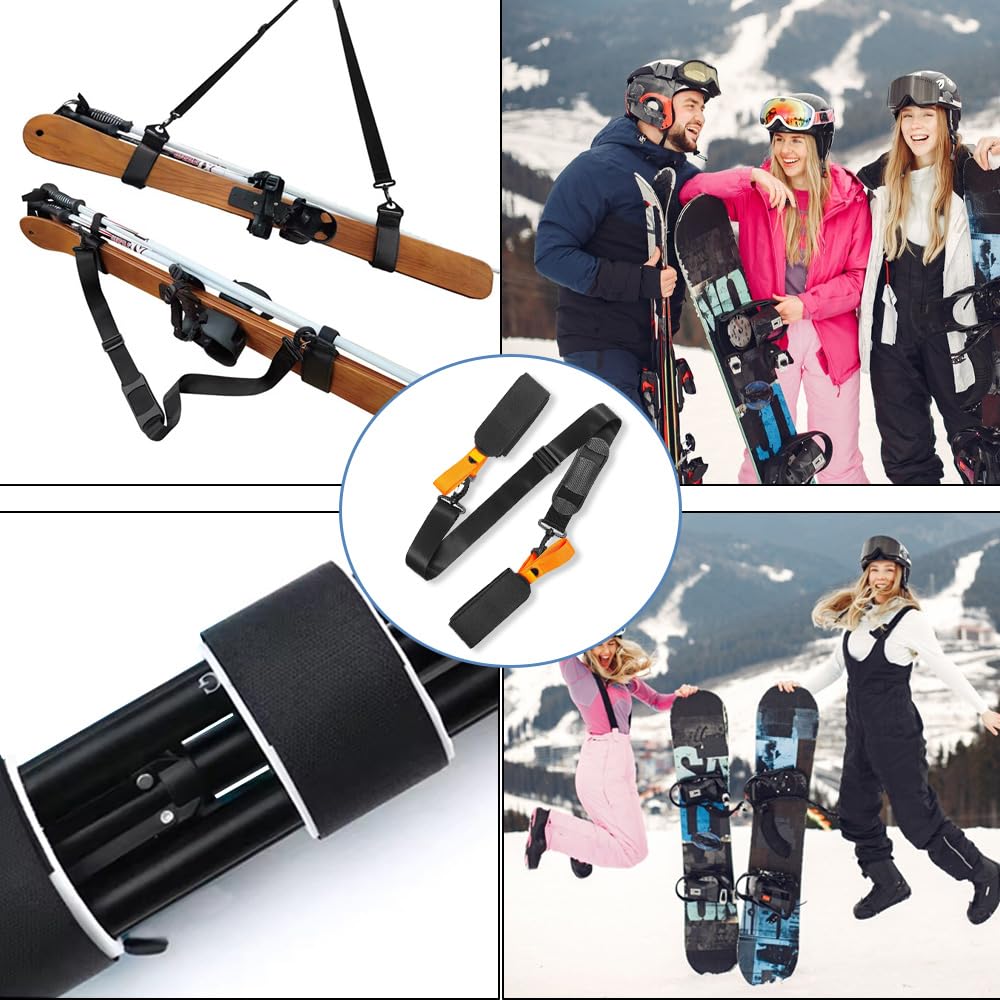 Tracolla per sci,racolla Universale per Sci e bastoni da Sci in Mano o sul Braccio,tracolla regolabile in nylon, accessori per sci,Ski Strap Imbracatura Sicurezza(Giallo)
