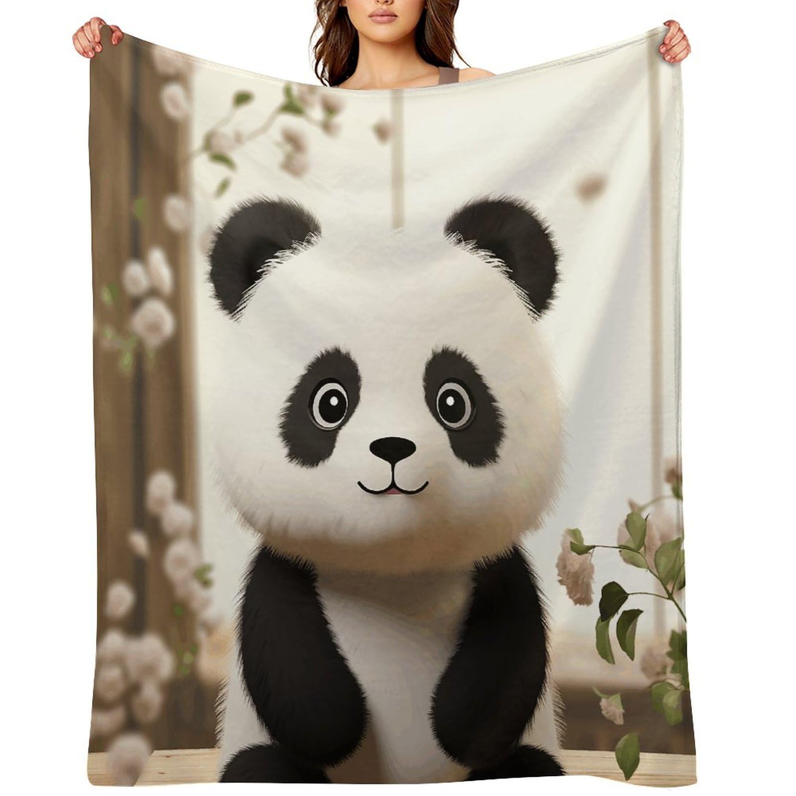 Cute White Panda Throw Blanket for Couch and Bed Super Soft Warm Lightweight Throw Blankets Cozy Fuzzy Flannel Blanket Personalized Decorative Blankets for Sofa Decor 40"x50"