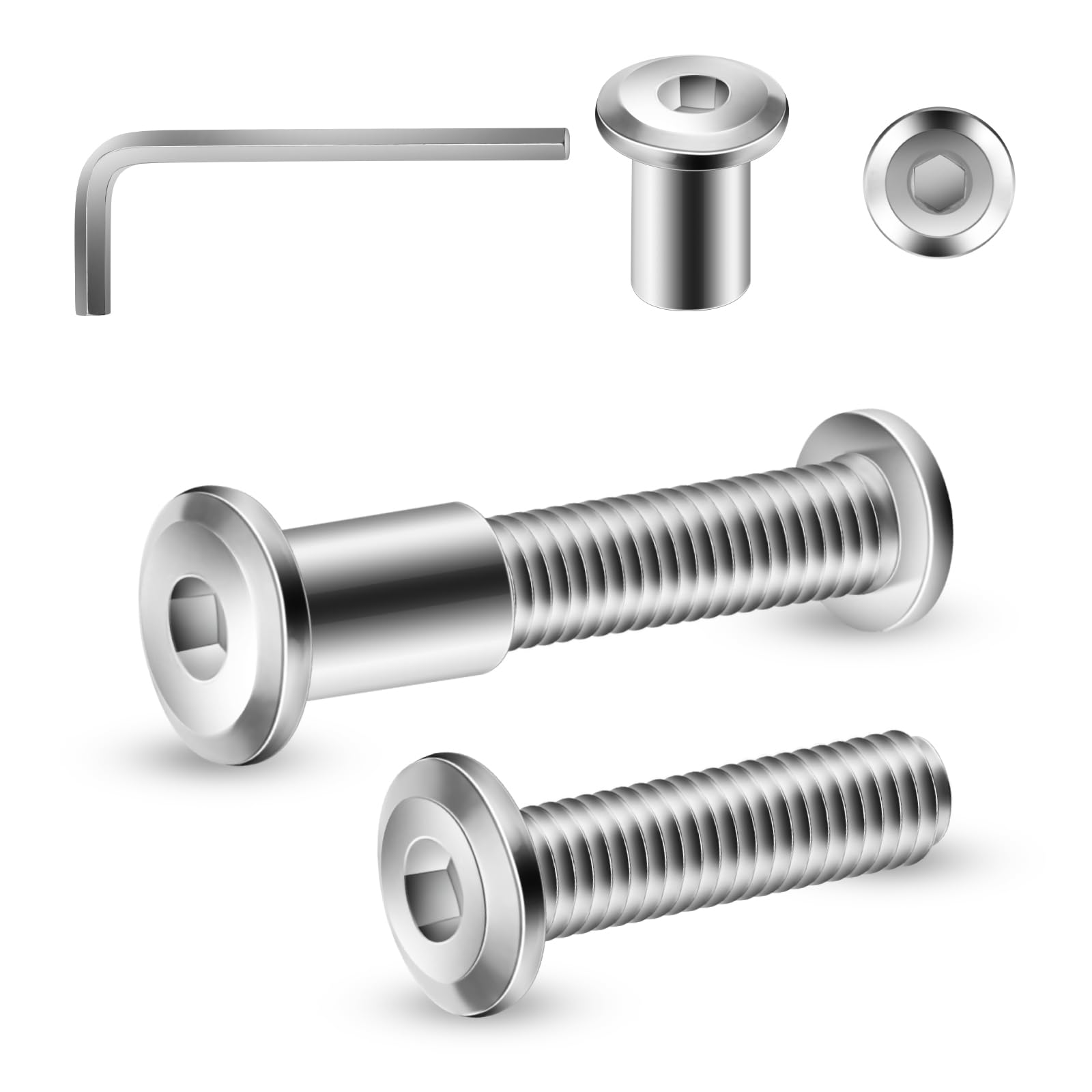 Photo 1 of 1/4-20 x 1 Inch 20Pcs Flat Head Hex Socket Cap Screws Bolts Barrel Nuts Kit, 304 Stainless Steel 18-8, Full Thread by SG TZH (with Hex Spanner)