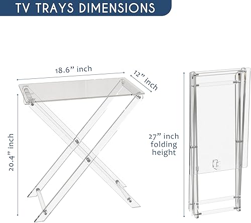 Miniatura 5 de CRYSFLOA Bandeja de TV con 2 bandejas extraíbles, bandeja plegable de acrílico de dos niveles, bandeja de servir superior, mesita de noche plegable