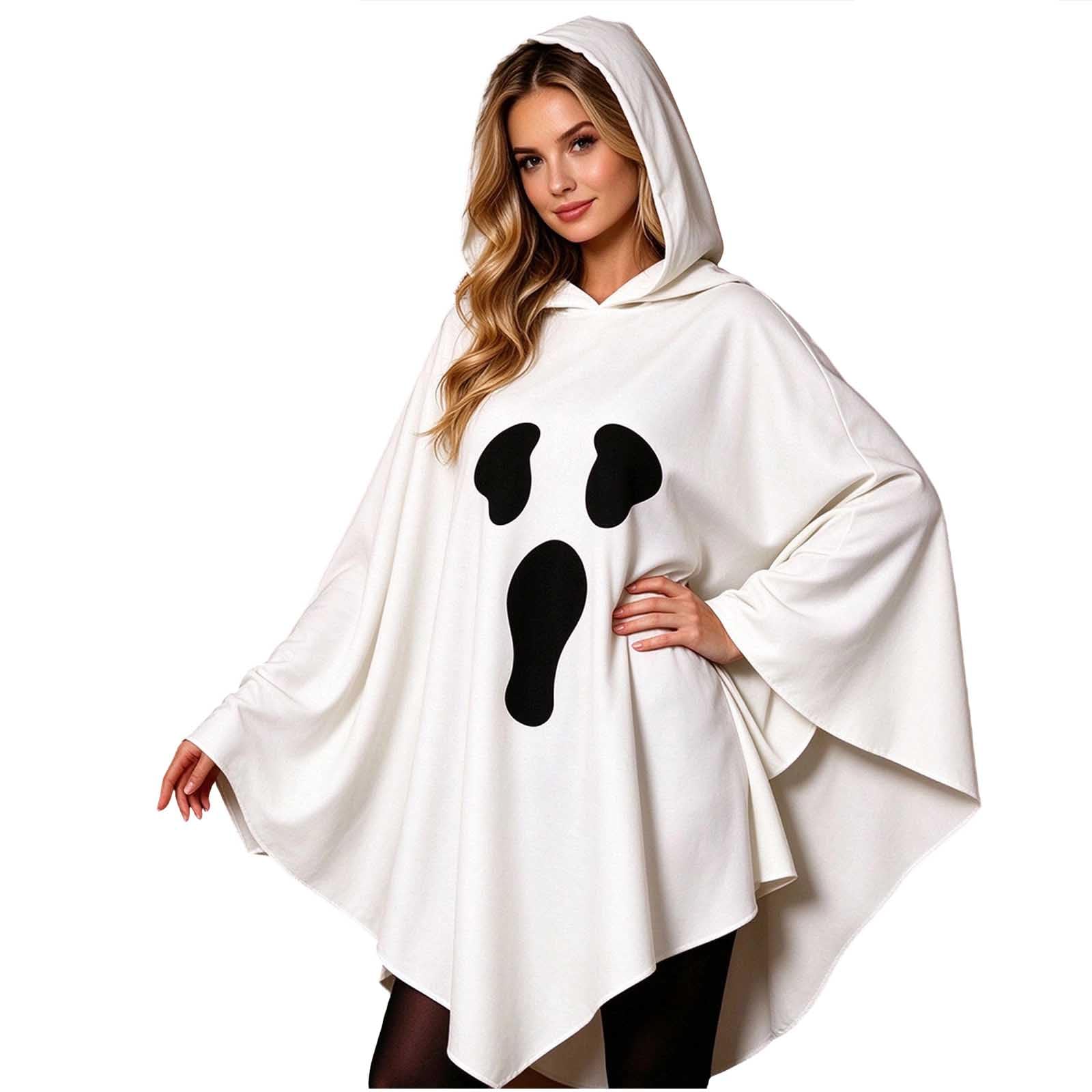 Women's Halloween Ghost Hooded Cape Oversized Ghost Face Print Costume — image 1
