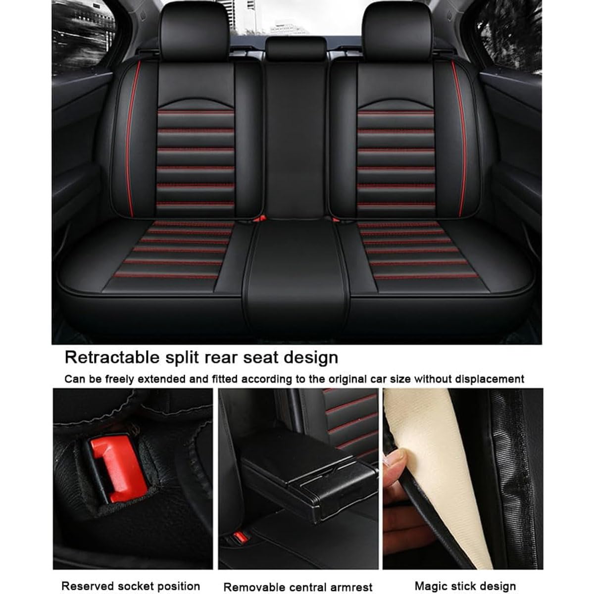 Genérico Fundas Asientos Coche para Honda CRV 2001-2006, Fundas para Asientos de Coche de Cuero Conjunto Completo, Compatible con Airbags, Diseño Envolvente Completo, Respaldo Trasero Partido