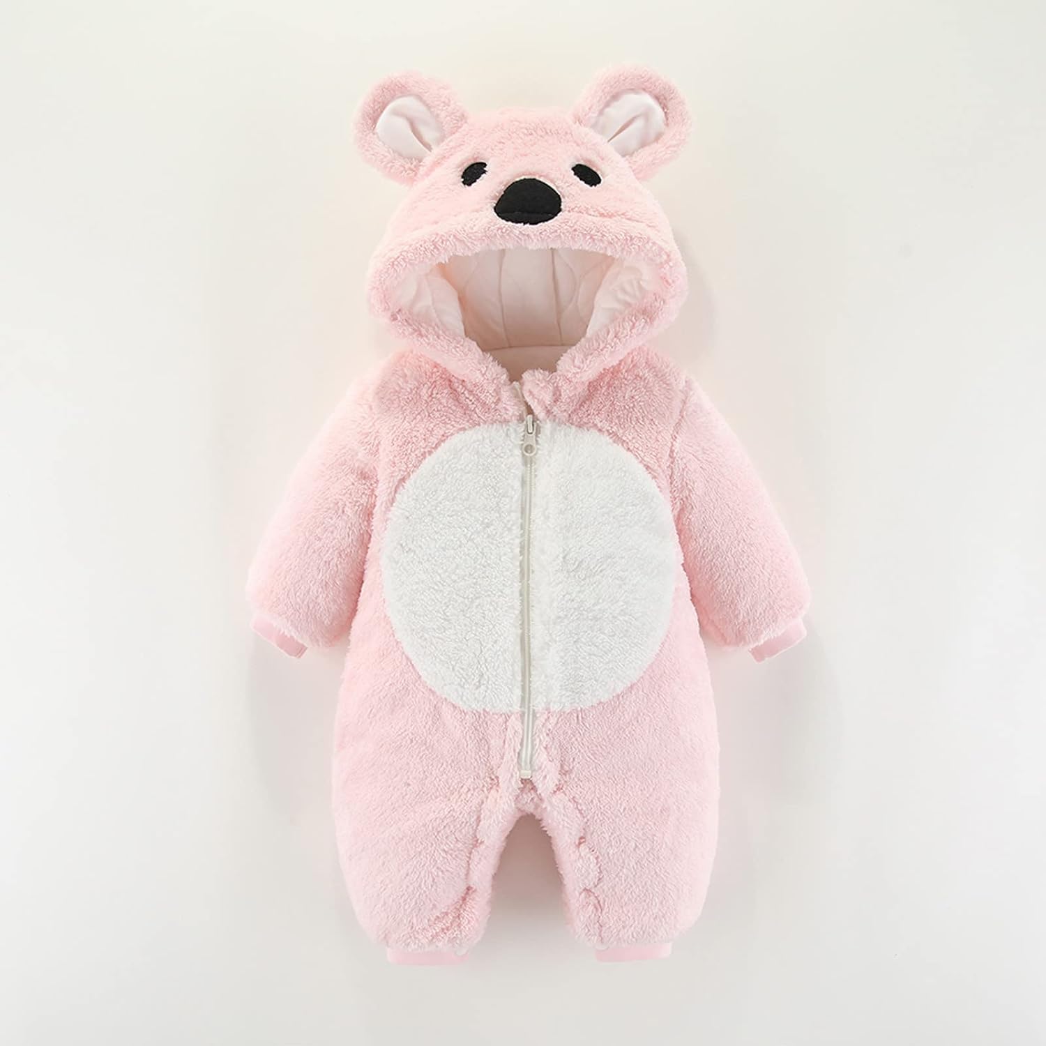 Infant Boys Girls Long Sleeve Winter Bear Ears Hooded Cartoon Romper Newborn Fleece Coat Winter (Pink, 9-12 Months)