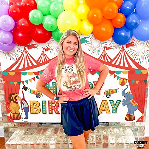 Image of KatchOn, XtraLarge Carnival Happy Birthday Banner - 72x44 Inch | Carnival Theme Party Decorations | Circus Birthday Party Decorations, Circus Theme Wall Banner for Outdoor Decoration