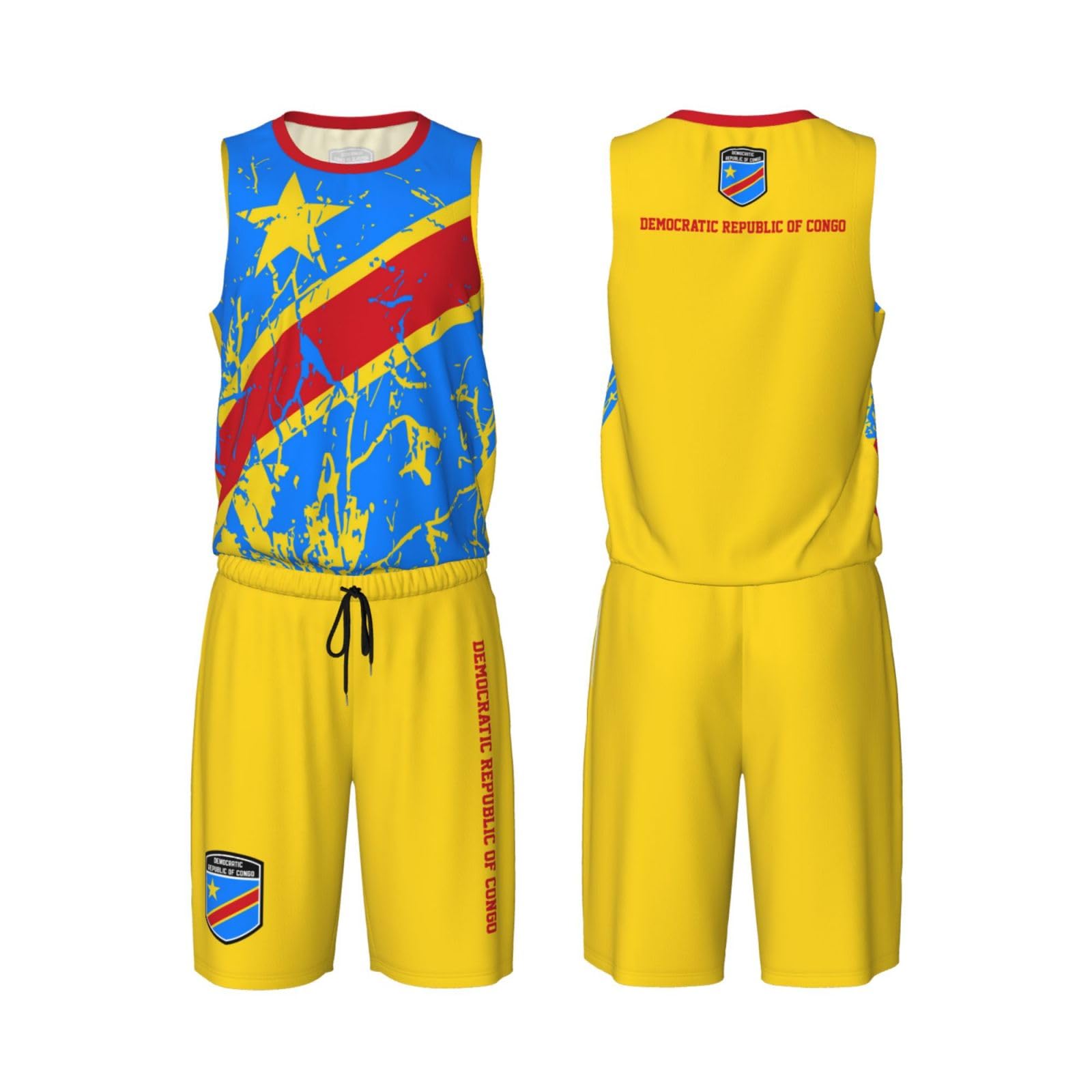 Democratic Republic of Congo Flag Grain (3) Basketball Jersey Uniform Suit for Men Adults Training Athletic Set