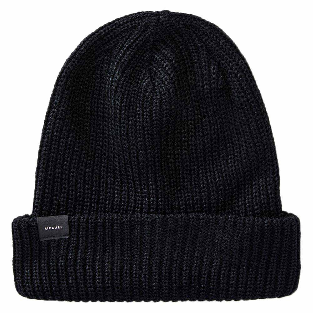 Rip Curl Men's Black Impact Regular Beanie Hat - Unisex - Regular Fit - Woven Badge. 100% Acrylic - High Roll