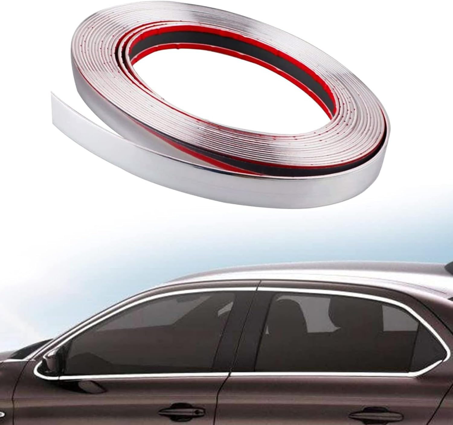 ZKFAR 1 PC Automotive Chrome Trim Molding Self Adhesive, 0.78In x 49.21Ft Side Body