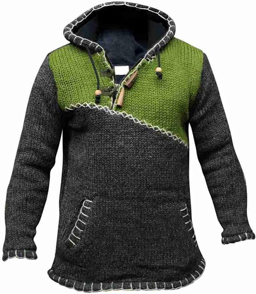 USDBE Autumn Winter Oversized Sweater Men Hooded Sweaters Patchwork Knitted Pullover