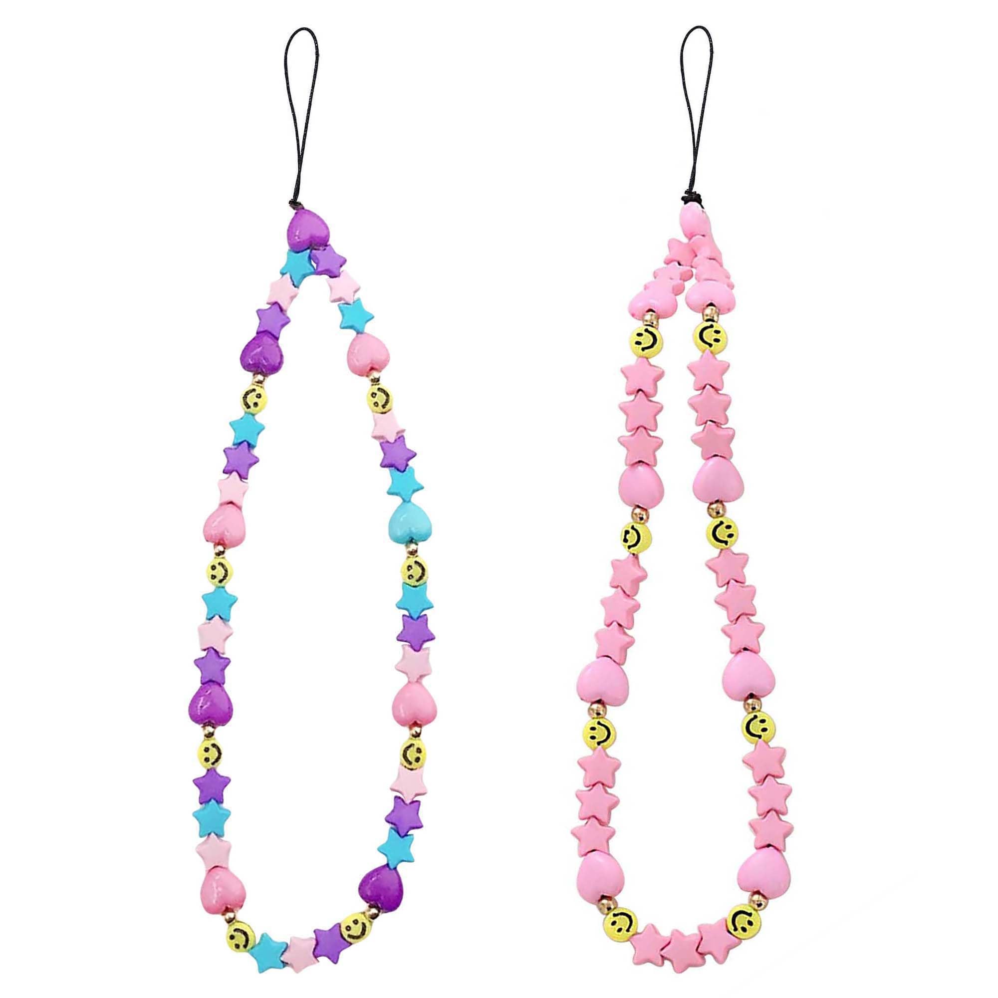 YohokGo Handmade Smiley Face Phone Charm, Beaded Phone Lanyard, Camera Charm Lanyard, Cute Kawaii Wrist Lanyard, Colorful Acrylic awjx58