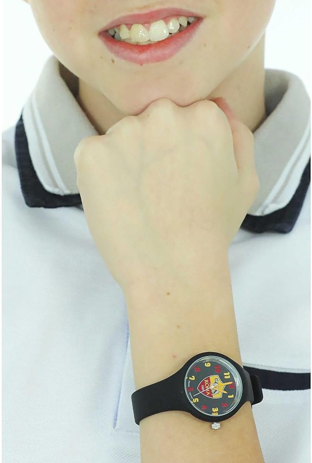 PRESTIGE & DELUXE Orologio da polso Lowell One kid Roma giallorossi Cinturino in silicone nero - Quadrante 34 mm nero in confezione + portachiave calcio