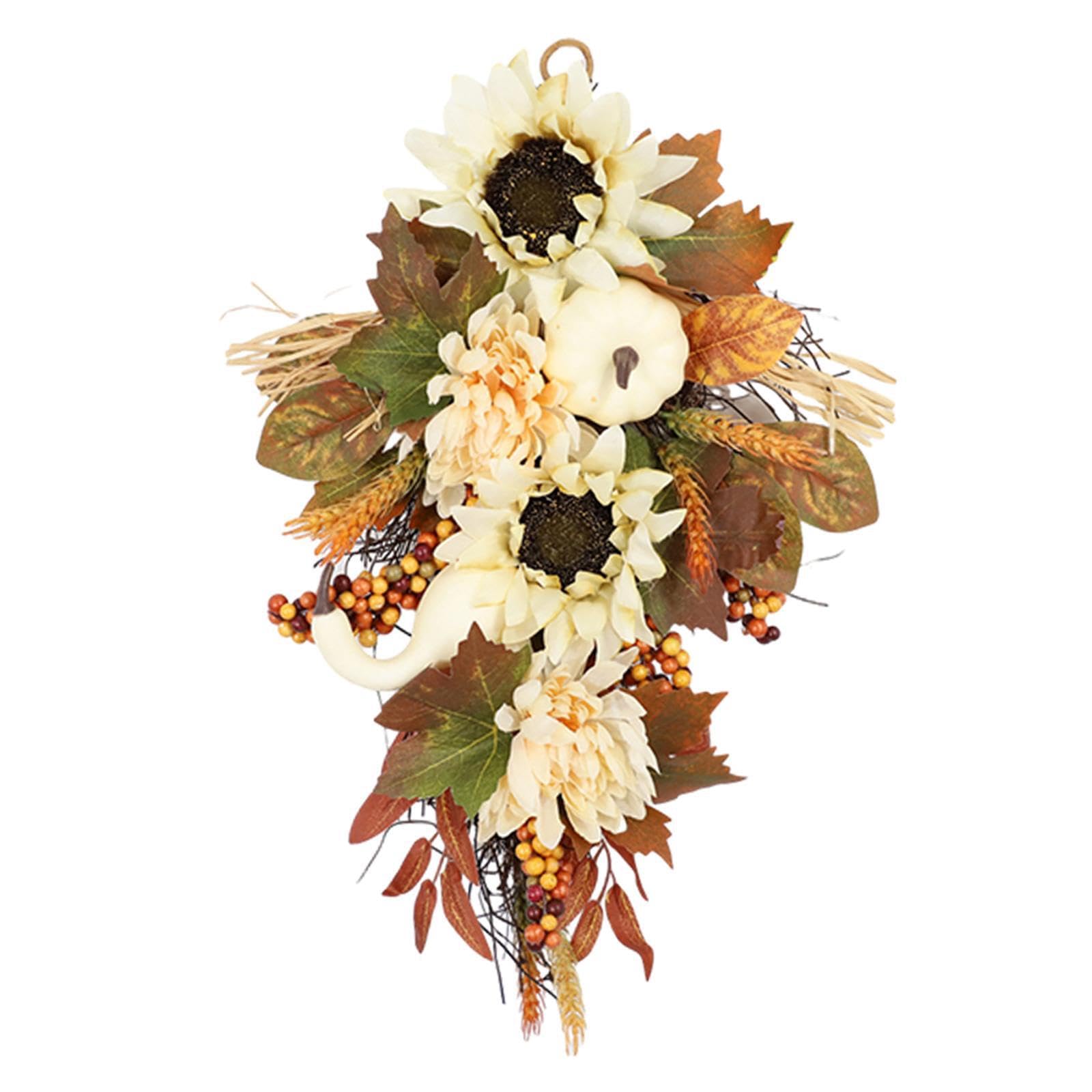 AMSLSIU Maples Leaves Pumpkin Sunflowers Wreath Hanger Decorated With Artificial Pumpkins And Maple Leaves Parties Fall Wreath