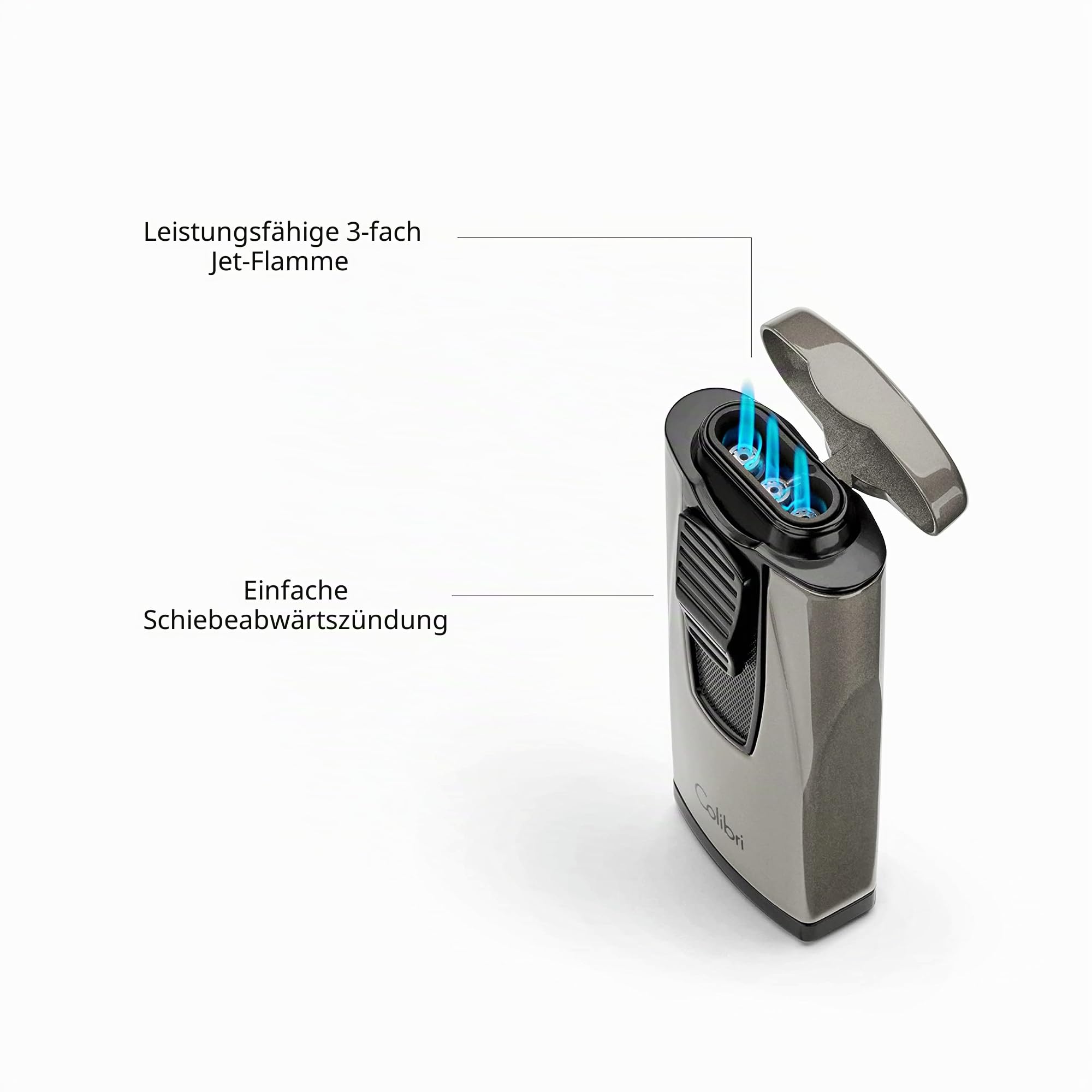 Colibri Monaco Sturmfeuerzeug | Dreistrahl Jet Feuerzeug Für Zigarren | Windbeständig | Elegante Geschenkbox | Zwei Jahre Garantie | Funktioniert mit Butan (Nicht im Lieferumfang enthalten)