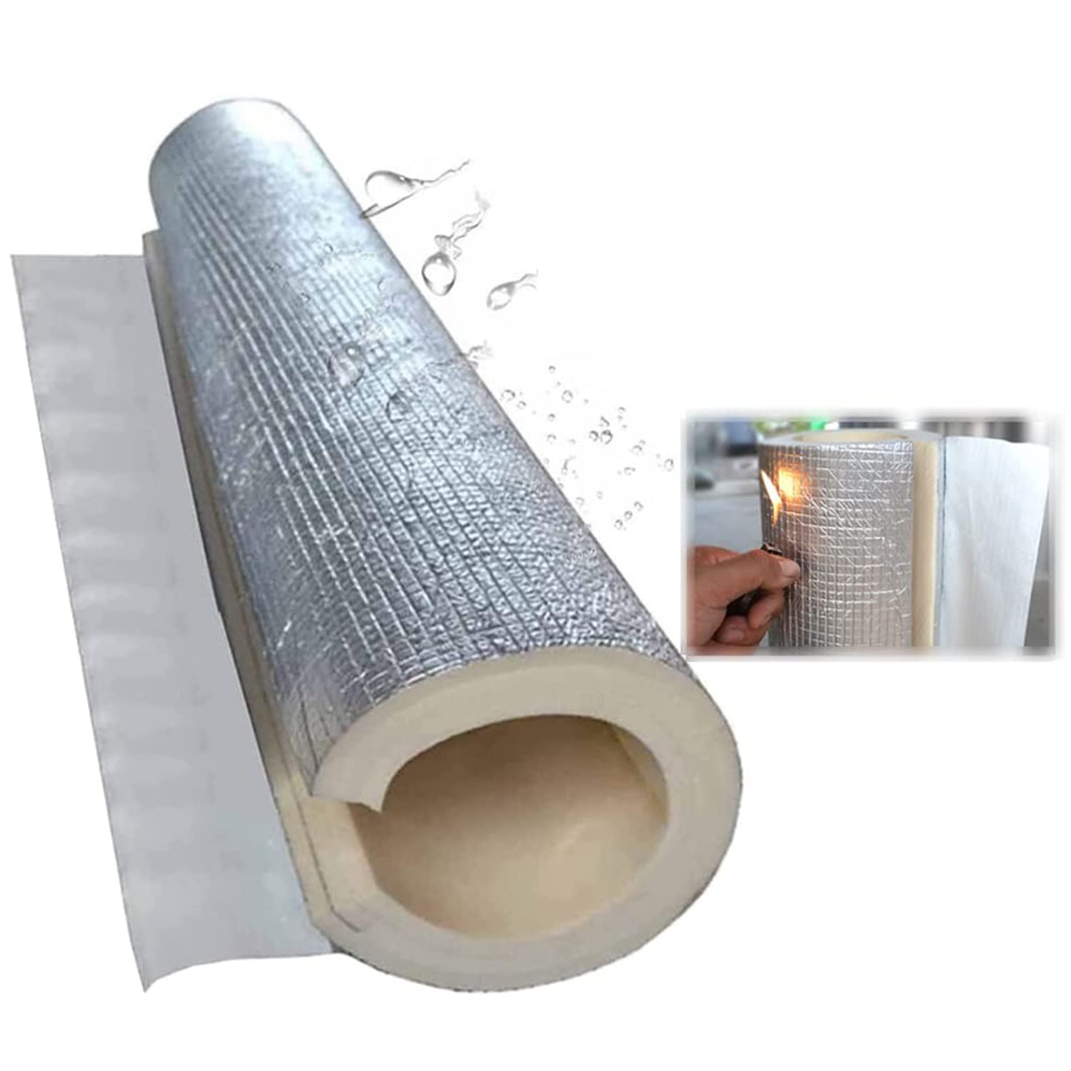 Coquilla Aislante De Papel De Aluminio Autoadhesivo Anticongelante Y Retardante, Aislamiento De Tuberías De 30mm De Espesor, ID 22-219mm, Para Tubería De Agua Fría Y Caliente ( Size : 219mmx30mm )