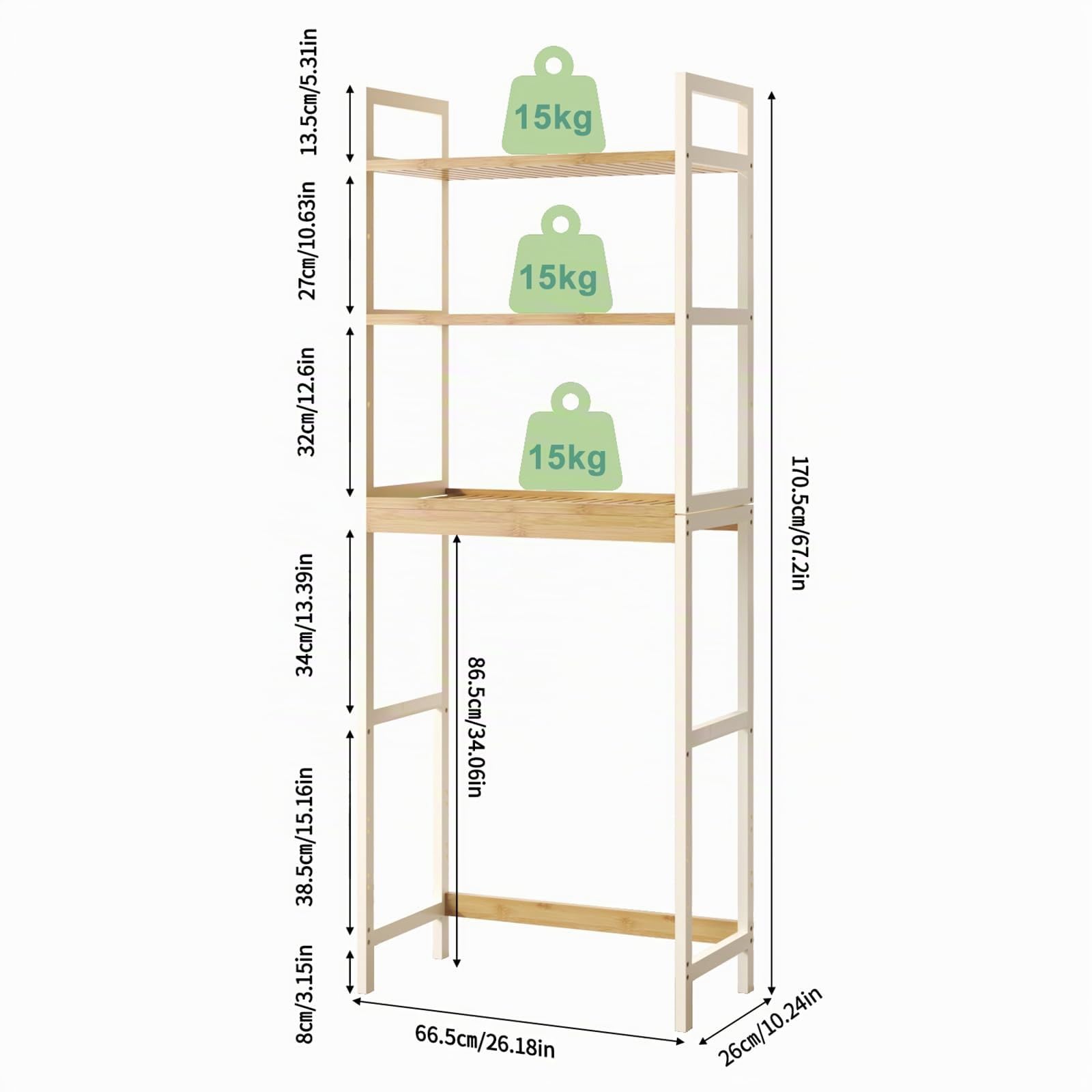 Étagère Machine à Laver, Meuble Lave Linge, Meuble Machine à Laver en Bambou avec 3 étagères, Etagere de Rangement pour Salle de Bain, Cuisine, Salon