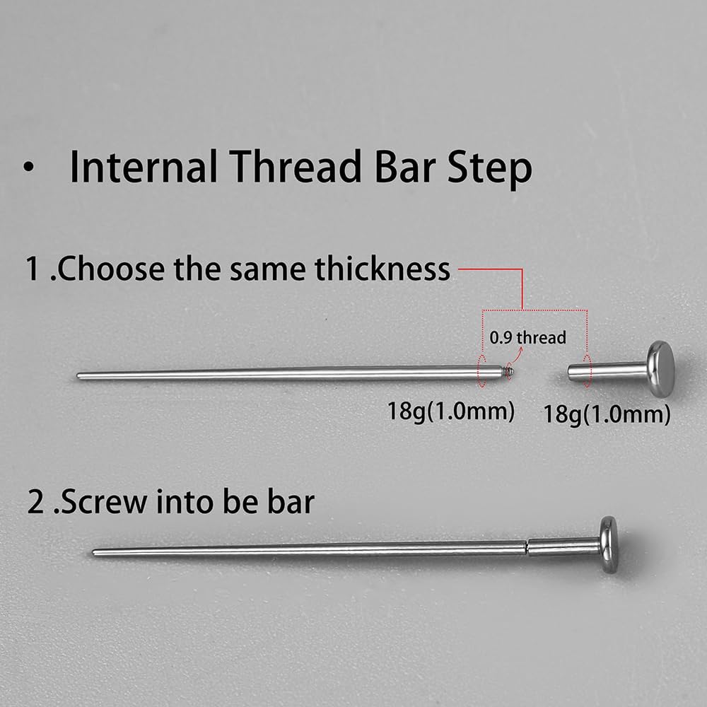 Osbourney 20G/18G/16G 内部ねじバー G23 チタン ASTM F136 交換用ポスト、ポスト10個と内部ネジ付